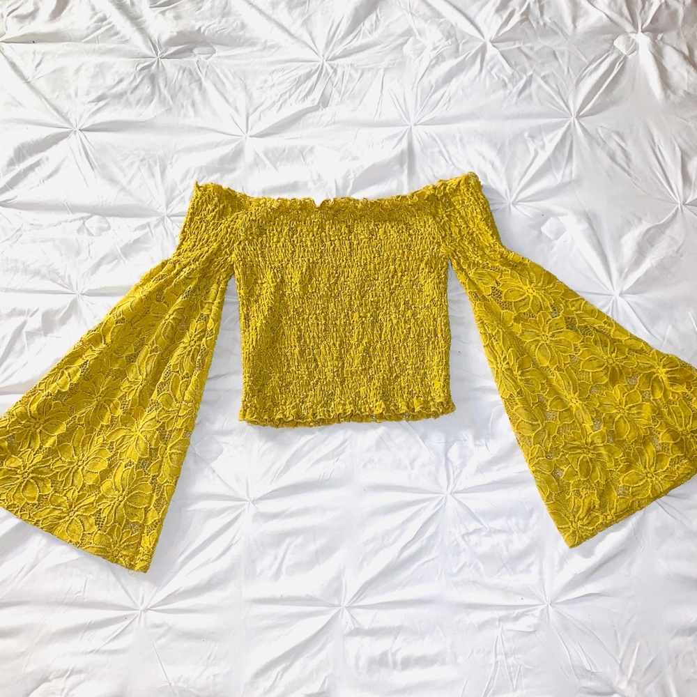 Yellow Bell Bottom Long Sleeve Crop Top